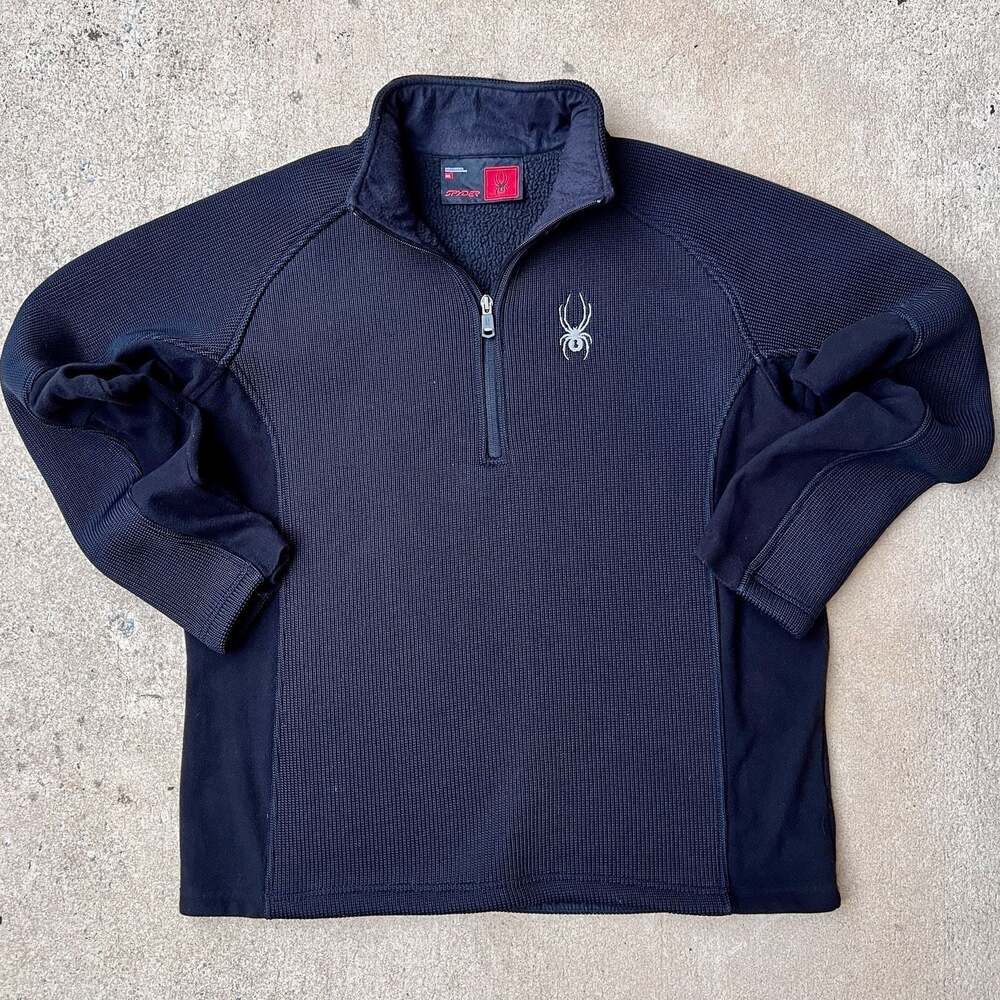Spyder Sweater Mens L Large Black Core Fleece Lined Quarter Zip Long Sleeve